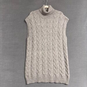 Elan Sweater Vest L‎ Beige Cable Knit Sleeveless Turtleneck Tunic Neutral Fall